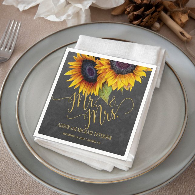 Servilleta De Papel Boda de guiones de Sunflowers chalkboard mr y mrs (Subido por el creador)