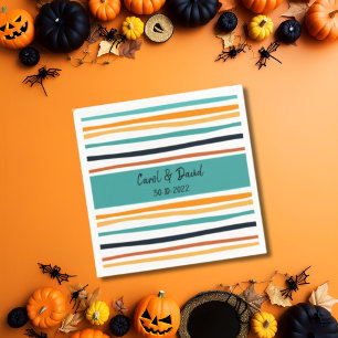 Servilleta De Papel Boda de Halloween con rayas naranjas y blancas mod