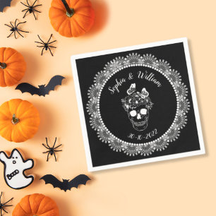 Servilleta De Papel Boda de Halloween de cráneo floral gótico blanco n
