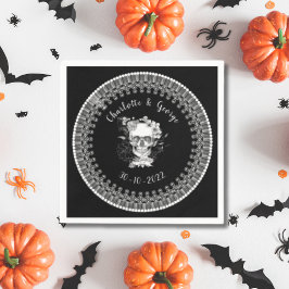 Servilleta De Papel Boda de Halloween de la flor gótica blanca negra