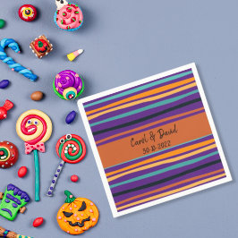 Servilleta De Papel Boda de Halloween moderna naranja púrpura rayada