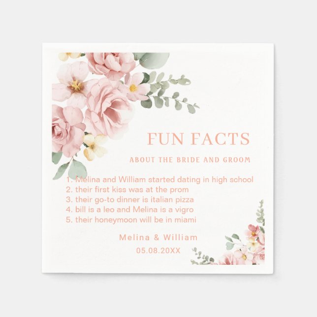 Servilleta De Papel Boda de Hechos de Diversos Hechos De Flores Rosada (Anverso)