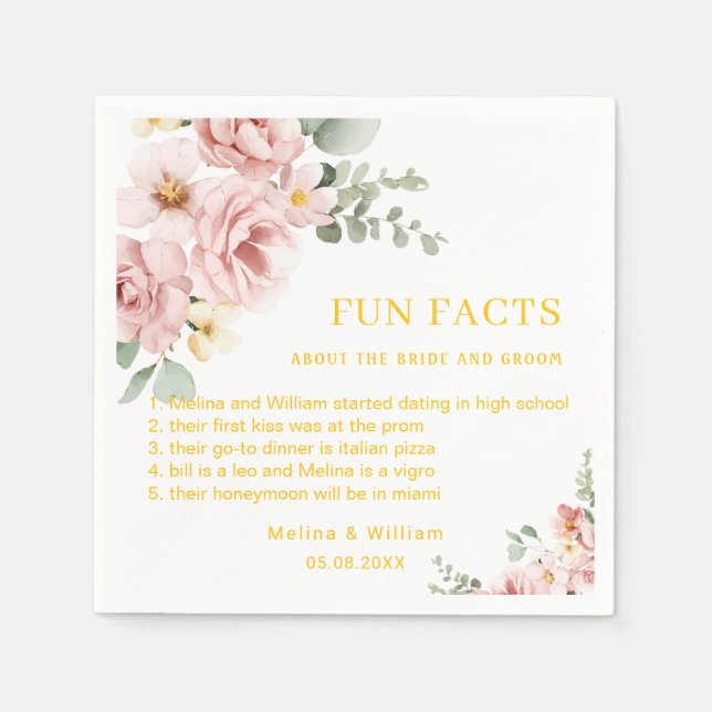 Servilleta De Papel Boda de Hechos de Diversos Hechos De Flores Rosada (Anverso)