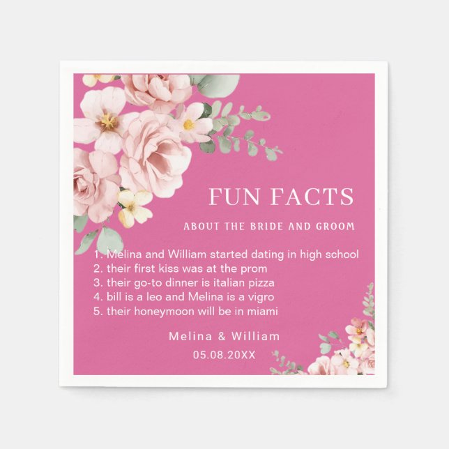 Servilleta De Papel Boda de Hechos de Diversos Hechos De Flores Rosada (Anverso)