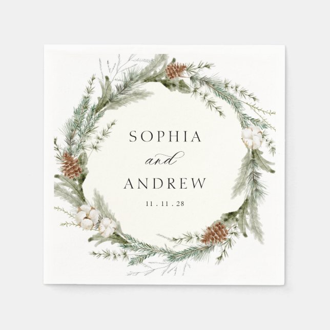 Servilleta De Papel Boda de hoja perenne y algodón de invierno (Anverso)