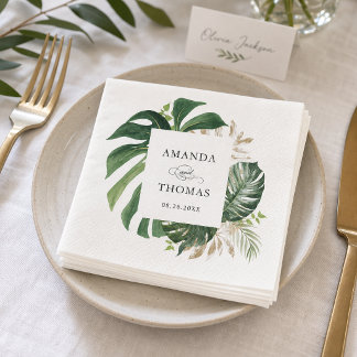 Servilleta De Papel Boda de hojas de palma tropicales vegetación rústi