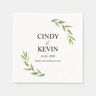 Servilleta De Papel Boda de Hojas de Verde Personalizado Acuarela