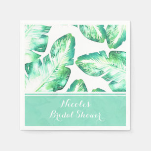 Servilleta De Papel Boda de hojas tropicales blancas y verdes playeras
