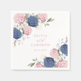 Servilleta De Papel Boda de Hortensia Azul Marino Rosa Elegante Floral
