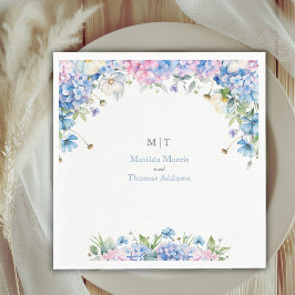 Servilleta De Papel Boda de Hortensia Azul Polvoriento Elegante Monogr