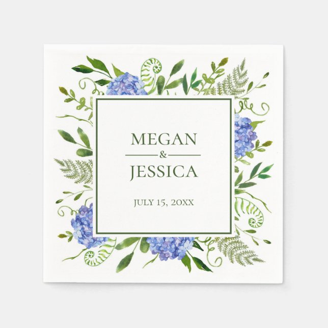 Servilleta De Papel Boda de Hortensias Azules (Anverso)