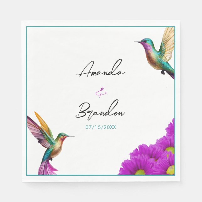 Servilleta De Papel Boda de Hummingbirds Purple Daisies (Anverso)