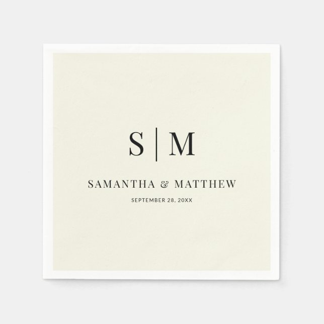 Servilleta De Papel Boda De Iniciales De Pareja Elegante De Marfil De  (Anverso)