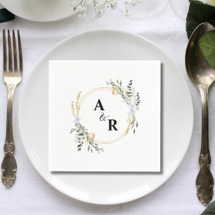 Servilleta De Papel Boda de Iniciales de Pareja Minimalista Floral con
