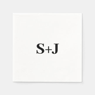 Servilleta De Papel Boda de Iniciales de Parejas Blancas y Negras Senc