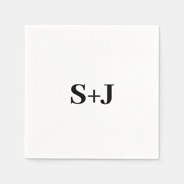 Servilleta De Papel Boda de Iniciales de Parejas Blancas y Negras Senc (Anverso)