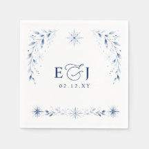 Boda de invierno azul copos de nieve monograma ele