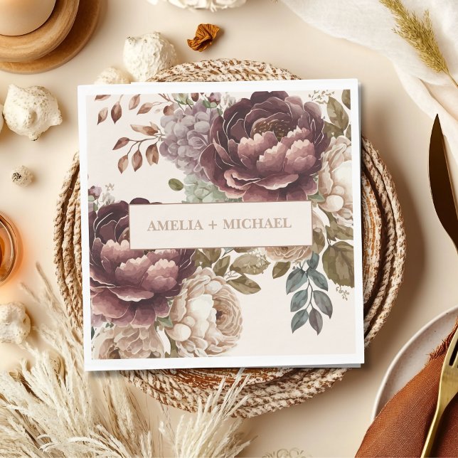 Servilleta De Papel Boda de invierno con flores de marfil en burgundy (Subido por el creador)
