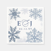 Boda de Invierno Copos de Nieve Azules Plata Monog