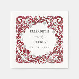 Servilleta De Papel Boda de invierno de copos de nieve rojos plateados