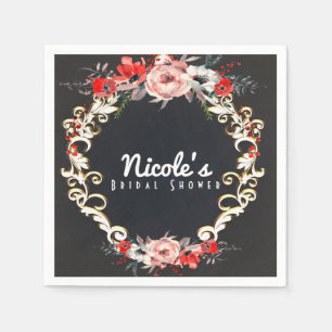 Servilleta De Papel Boda de invierno de diciembre Floral de acebo eleg