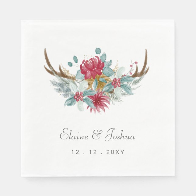 Servilleta De Papel Boda de invierno de Woodland Deer Floral Antler (Anverso)