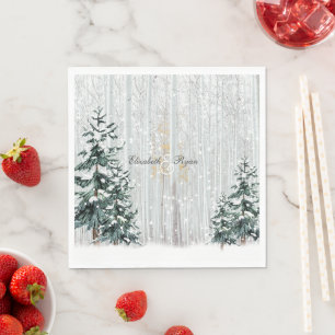Servilleta De Papel Boda de invierno destellos copos de nieve pinos