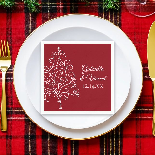 Servilleta De Papel Boda de invierno en el árbol de Navidad rojo (Subido por el creador)