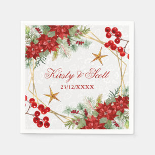 Servilleta De Papel Boda de invierno festiva con acuarela de poinsetti
