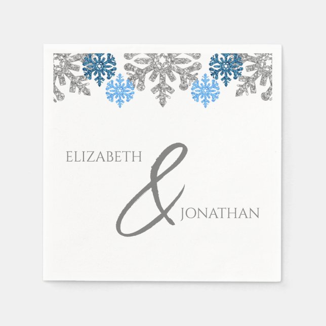 Servilleta De Papel Boda de Invierno Silver Blue Snowflakes (Anverso)