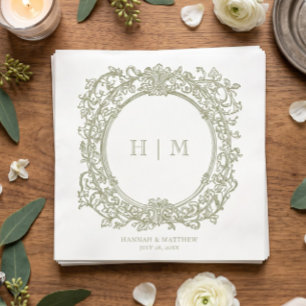 Servilleta De Papel Boda de Jardín con Cresta de Cisne Verde Elegante