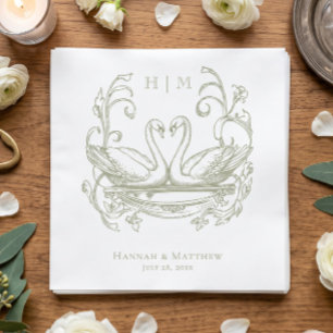 Servilleta De Papel Boda de Jardín con Cresta de Cisne Verde Elegante 