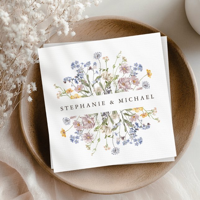 Servilleta De Papel Boda de jardín de flores silvestres de primavera c (Colorful Spring Wildflower Meadow Garden Wedding Napkins)
