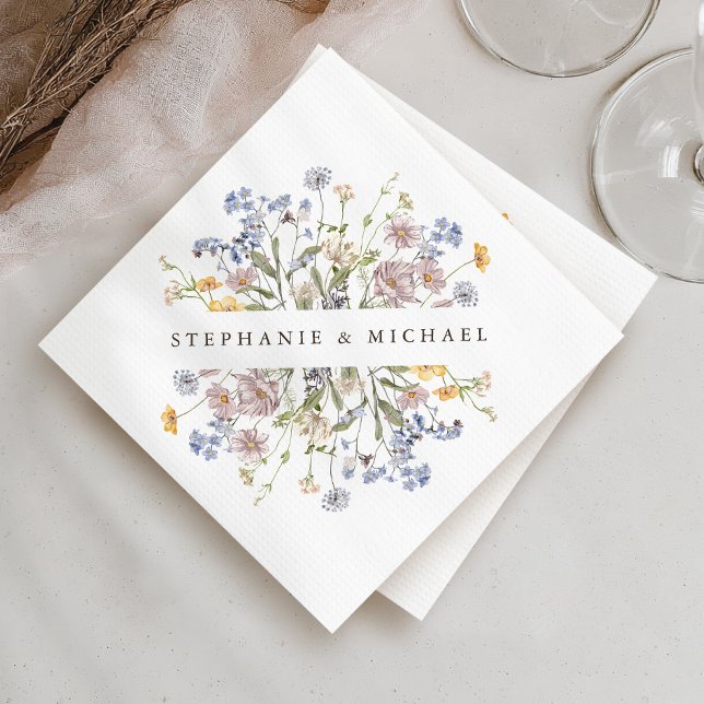 Servilleta De Papel Boda de jardín de flores silvestres de primavera c (Colorful Spring Wildflower Meadow Garden Wedding Napkins)