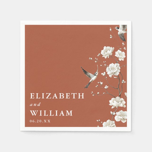 Servilleta De Papel Boda de jardín floral de chinoiserie de terracota  (Anverso)