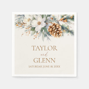 Servilleta De Papel Boda de jardín floral de flores de pino de inviern