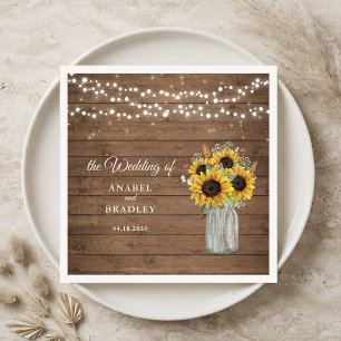 Servilleta De Papel Boda de Jarrón de Mason de Girasoles de Madera Rús
