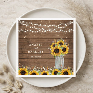 Servilleta De Papel Boda de Jarrón de Mason de Girasoles de Madera Rús