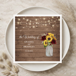 Servilleta De Papel Boda de Jarrón de Mason de Girasoles de Madera Rús