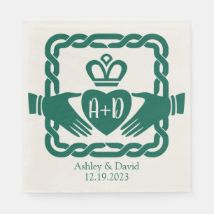 Servilleta De Papel Boda de Knot Claddagh, célebre verde esmeralda