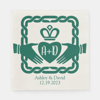 Servilleta De Papel Boda de Knot Claddagh, célebre verde esmeralda