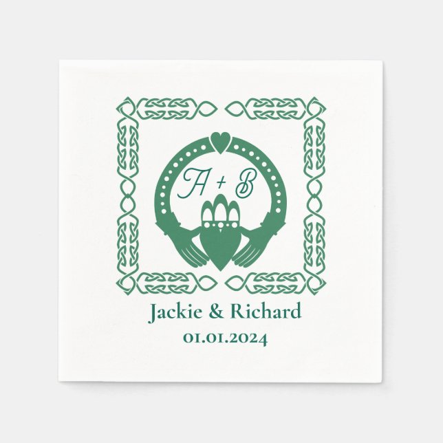 Servilleta De Papel Boda de Knot Claddagh, célebre verde esmeralda (Anverso)