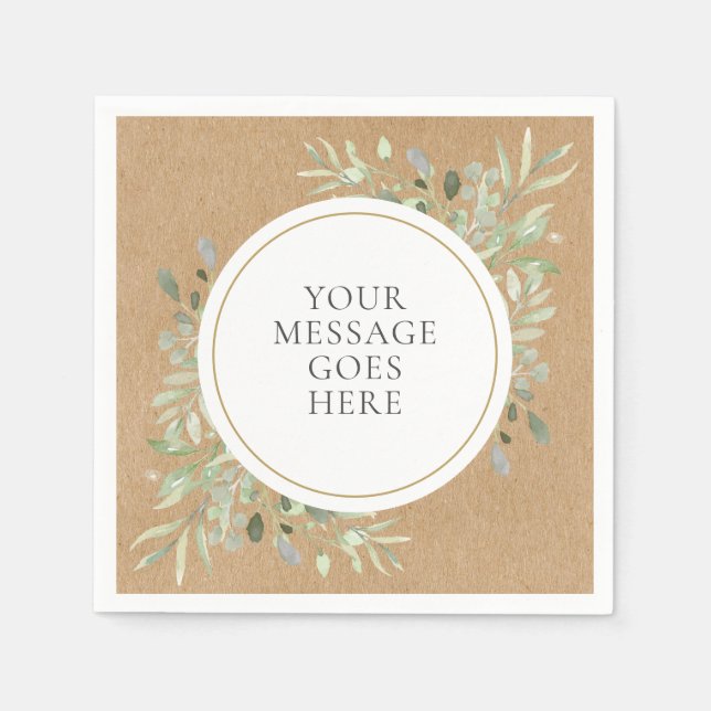 Servilleta De Papel Boda de Kraft Rústico Boho Eucalipto (Anverso)