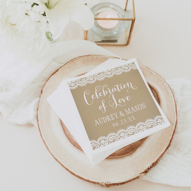 Servilleta De Papel Boda de Kraft Rústico con Encaje Celebración de Am (Subido por el creador)