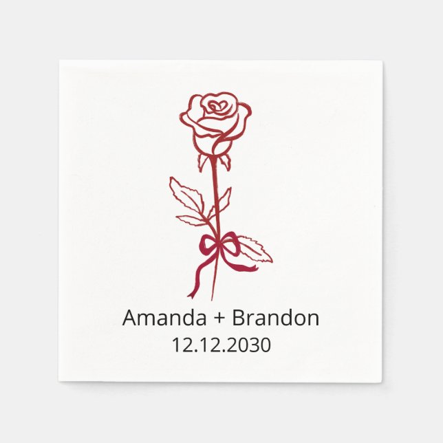 Servilleta De Papel Boda de la curva rosa roja dibujada a mano (Anverso)