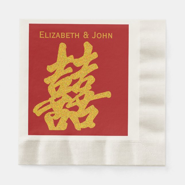 Servilleta De Papel Boda de la felicidad doble moderna Purpurina de or (Anverso)