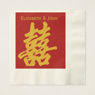 Servilleta De Papel Boda de la felicidad doble moderna Purpurina de or