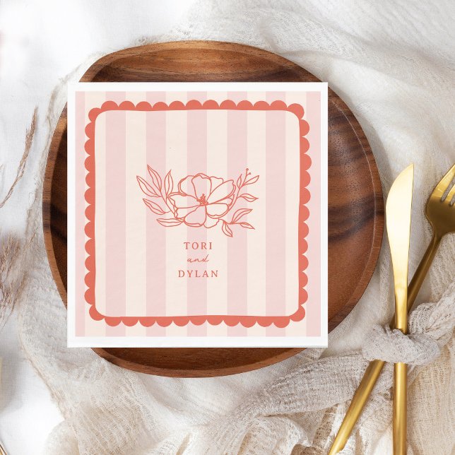 Servilleta De Papel Boda de la franja botánica rosa floral (Subido por el creador)