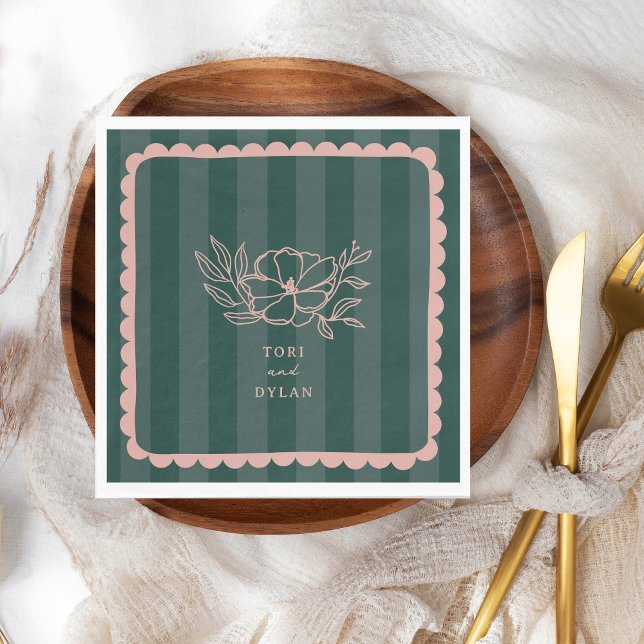 Servilleta De Papel Boda de la franja botánica verde floral (Subido por el creador)