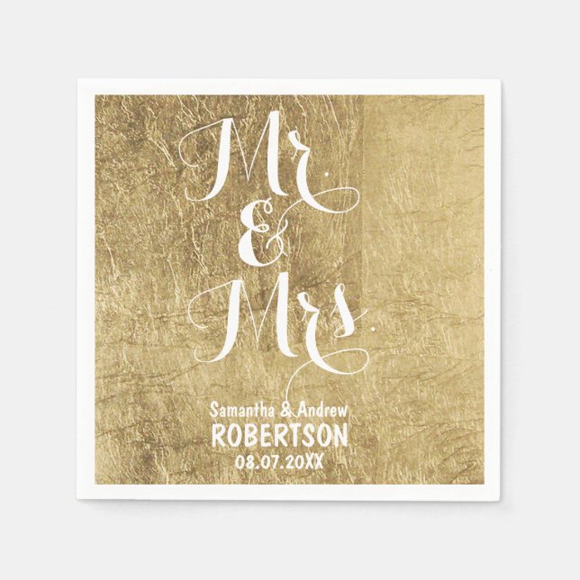 Servilleta De Papel Boda de la hoja de oro de lujo (Anverso)